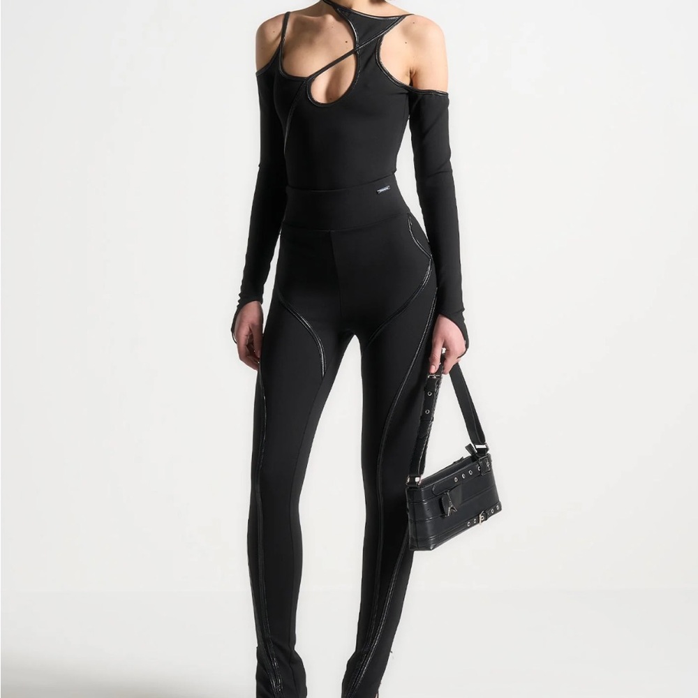 Maniere De Voir Black Asymmetric Bodysuit